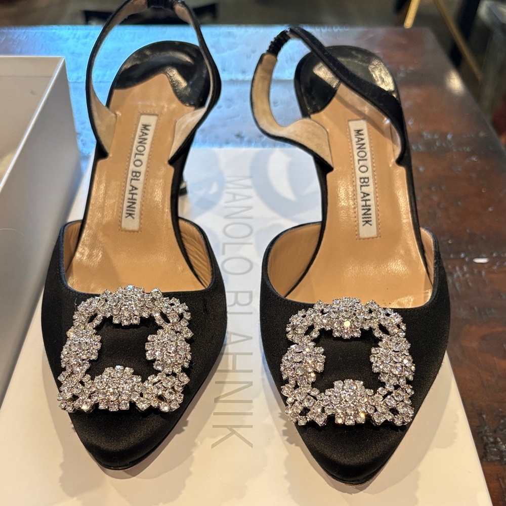 Manolo Blahnik Black Heels with Crystal Embellishments - Picture 2 of 4